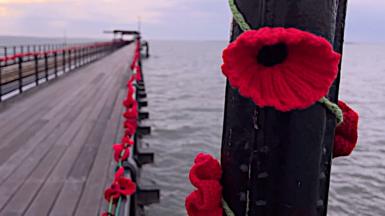 Poppies lining Southend Pier.