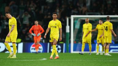Bodo/Glimt players look disappointed after losing against Sporting