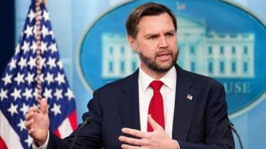 U.S. Vice President JD Vance speaks during a press briefing at the White House in Washington