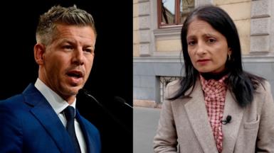 Peter Magyar and Rajini Vaidyanathan pictured side by side 