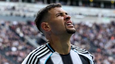 Newcastle United midfielder Bruno Guimaraes reacts during the Premier League game against Bournemouth 