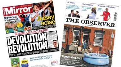 A composite image of the front pages of the Sunday Mirror and the Observer on 28 June 2026