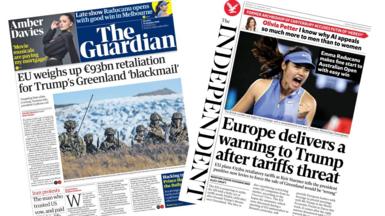 A composite image of the front pages of the Guardian and the Independent on 19 January 2026
