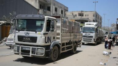 Aid trucks in Gaza in June