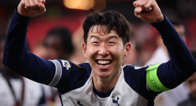 Son Heung-min celebrates after Tottenham win the Europa League