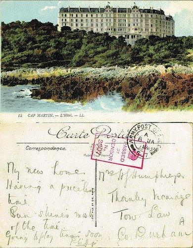 A postcard from Herbert Humphreys on the World War One front line in France to Mrs Humphreys