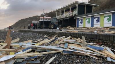 Damaged Cromer beach huts