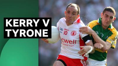 Tyrone's Brian Dooher and Kerry's Killian Young tussle for possession