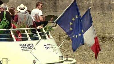 French and EU flags on boat