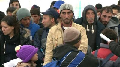 People arriving on the border between Slovenia and Croatia