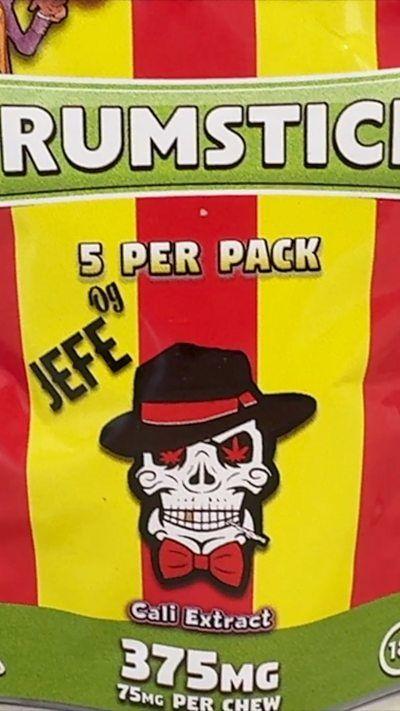 A drumstick packet with a skull on the front.