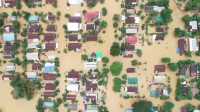 Aerial footage of floods