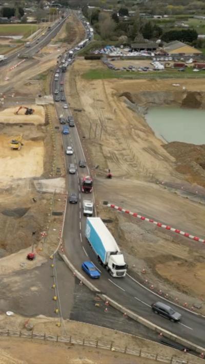 Aerial view of Black Cat roundabout construction work
