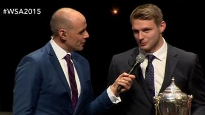 Dan Biggar receives the 2015 BBC Cymru Wales Sports Personality of the Year