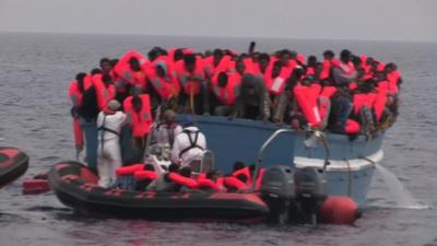 Migrants on a boat