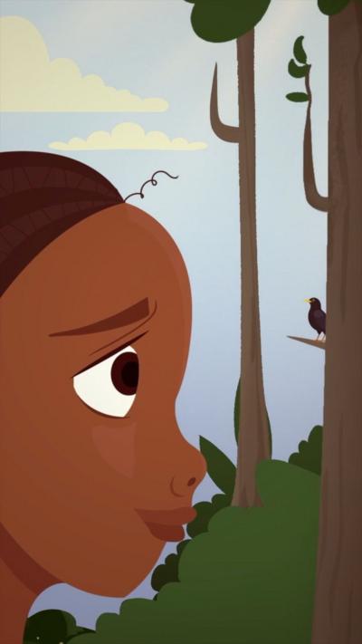 Illustration of a woman listening to a bird singing