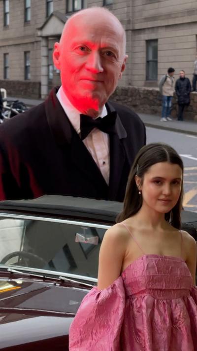 A split image showing actors Adrian Edmondson and Chloe Sweetlove at the red carpet premiere of Bergerac in Jersey