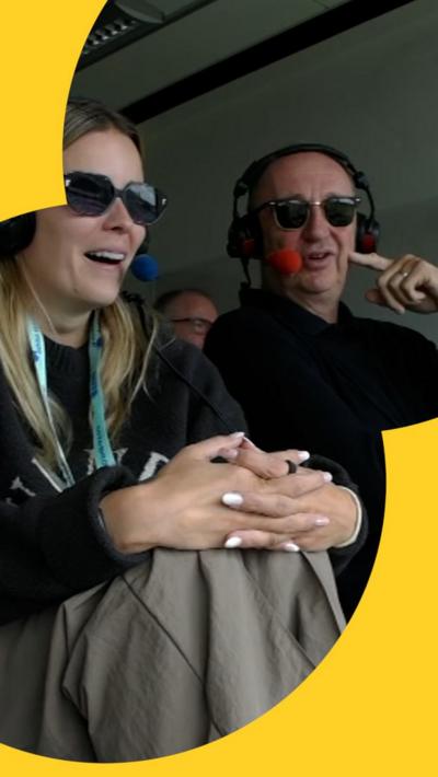 Alex Hartley and jonathan agnew commentating  