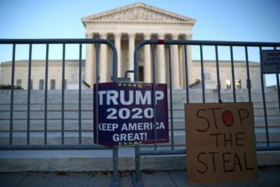 Placards supporting Trump outside Supreme Court