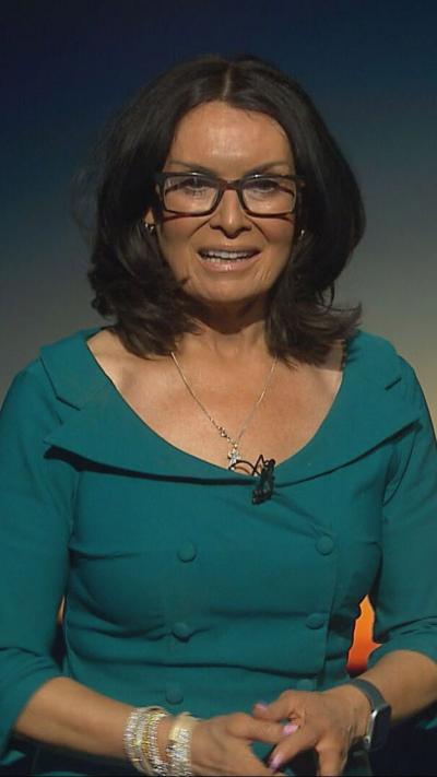 BBC weather presenter Judith Ralston standing in front of weather green screen