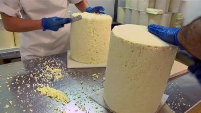 stilton cheese being prepared