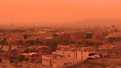 Bright orange sky over Murcia