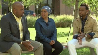 L-R: Ben Kazora, BBC Africa's Zuhura Yunus and Leader Gennis