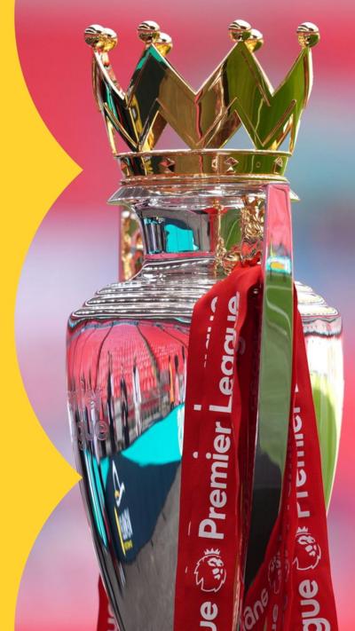 The Premier League trophy on display 