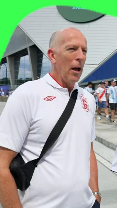 England fan outside the Atlanta Stadium ahead of World Cup semi-final