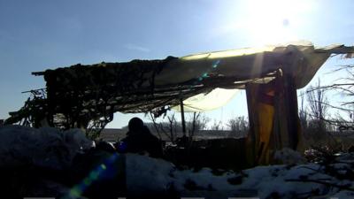 Damaged building on Ukraine frontline