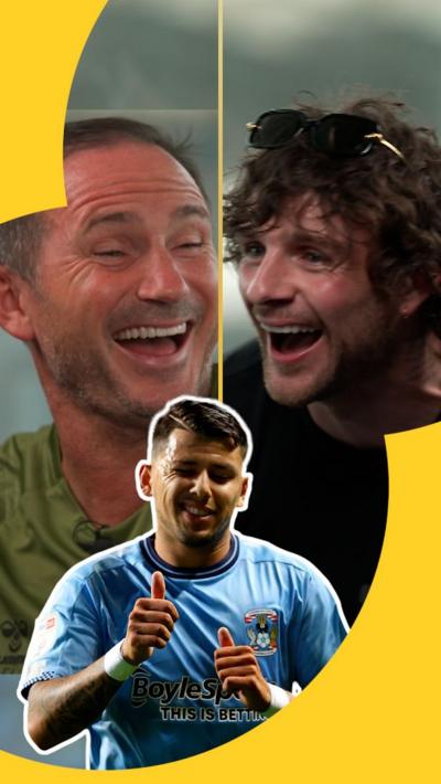 Frank Lampard and Tom Greenan both laugh and Gustavo Hamer in a Coventry shirt