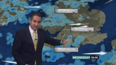 Stav Danaos presenting BBC weather forecast