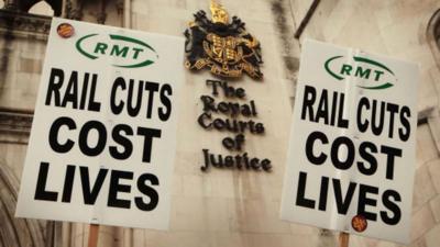 RMT Banners outside the Royal Courts of Justice