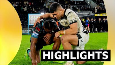 Leigh's Edwin Ipape & Hull FC's John Asiata embrace