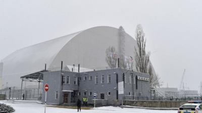 Concrete and steel arch which will cover the destroyed Chernobyl nuclear reactor in Ukraine