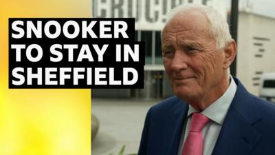 Comp of Barry Hearn stood outside the Crucible in Sheffield.