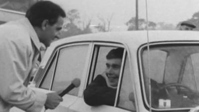 Motorist waits to go over Severn Bridge in 1966