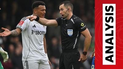 Rodrigo Muniz of Fulham appeals to Referee Jarred Gillett during the FA Cup Fifth Round match between Fulham and Southampton