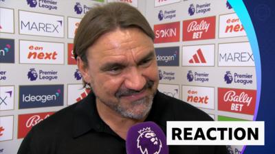 Daniel Farke smiles during his post-match interview