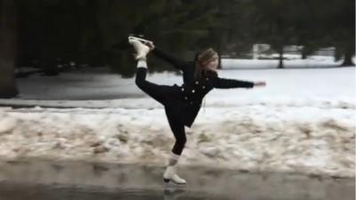 Ice skating in street