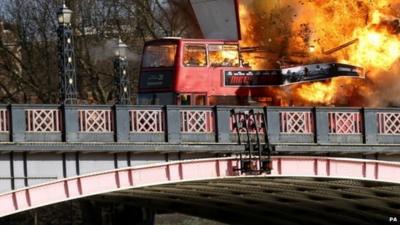 Bus blown up for film stunt