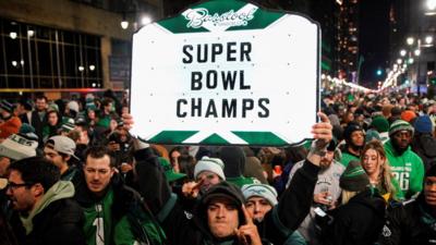 Eagles fans take the street to celebrate victory.