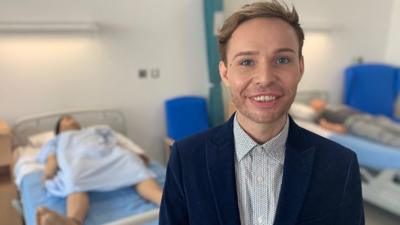 Mike Blackham on a mock ward at University College, Birmingham