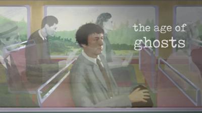 An illustration of Seamus Heaney with the quote "the age of ghosts".