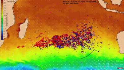 Ocean modelling debris drift graphic