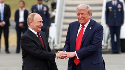 President Donald Trump meets his Russian counterpart, Vladimir Putin on the tarmac.
