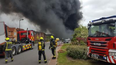 South Yorkshire Fire Service at the blaze at Universal Recycling, on Wharf Road near Kilnhurst