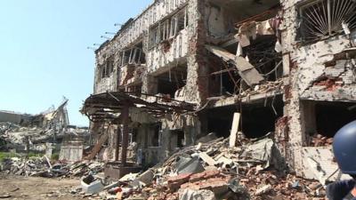 Destroyed Donetsk airport showing shattered remains of buildings