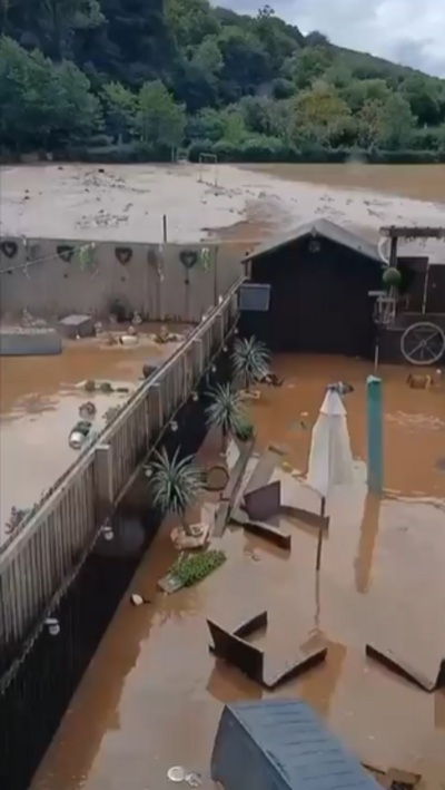 Flood water in back garden.