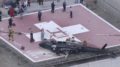 Crashed helicopter on hospital roof